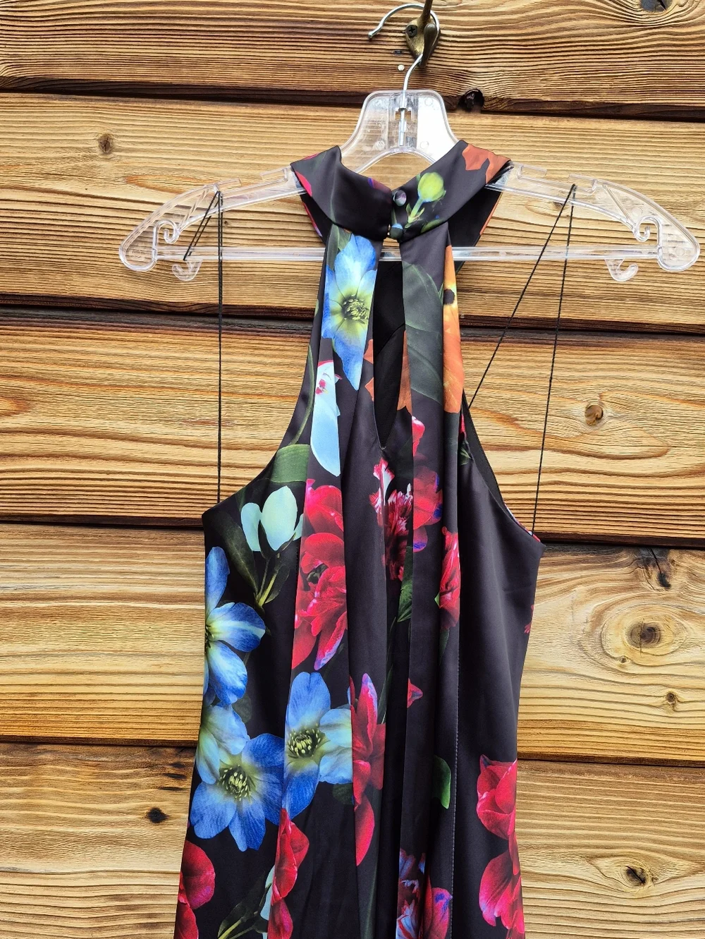 NWT Adrianna Papell Black Floral Mermaid Gown with Halter Neckline 2 - Picture 10 of 14
